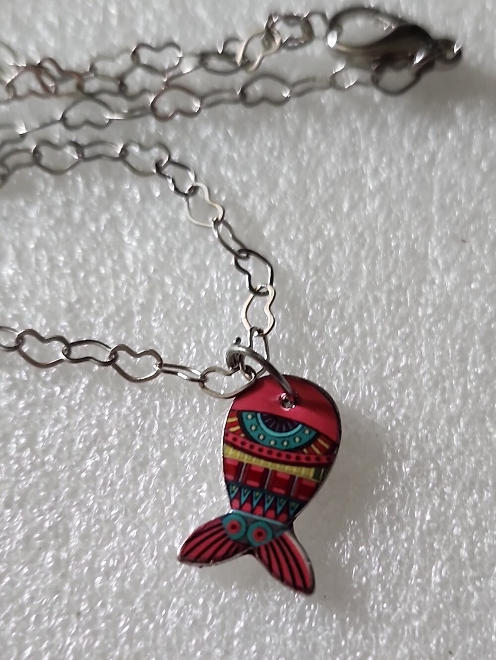 Hand Crafted Red and Teal Fish Charm Bracelet / Anklet